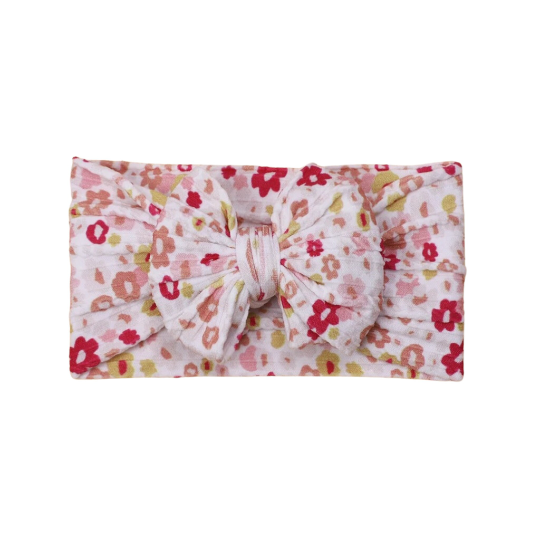 Red & Yellow floral pattern - Baby cable bow headband