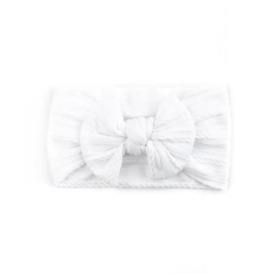 White - Baby cable bow headband