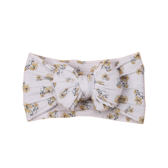 Yellow Floral Daisies - Baby cable bow headband